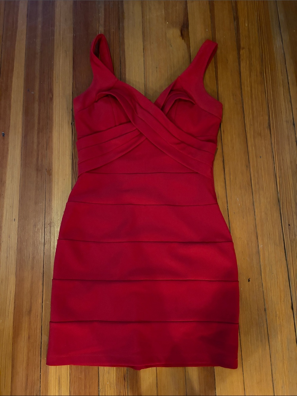 Emerald Sundae Red Crisscross Bandage Mini Dress